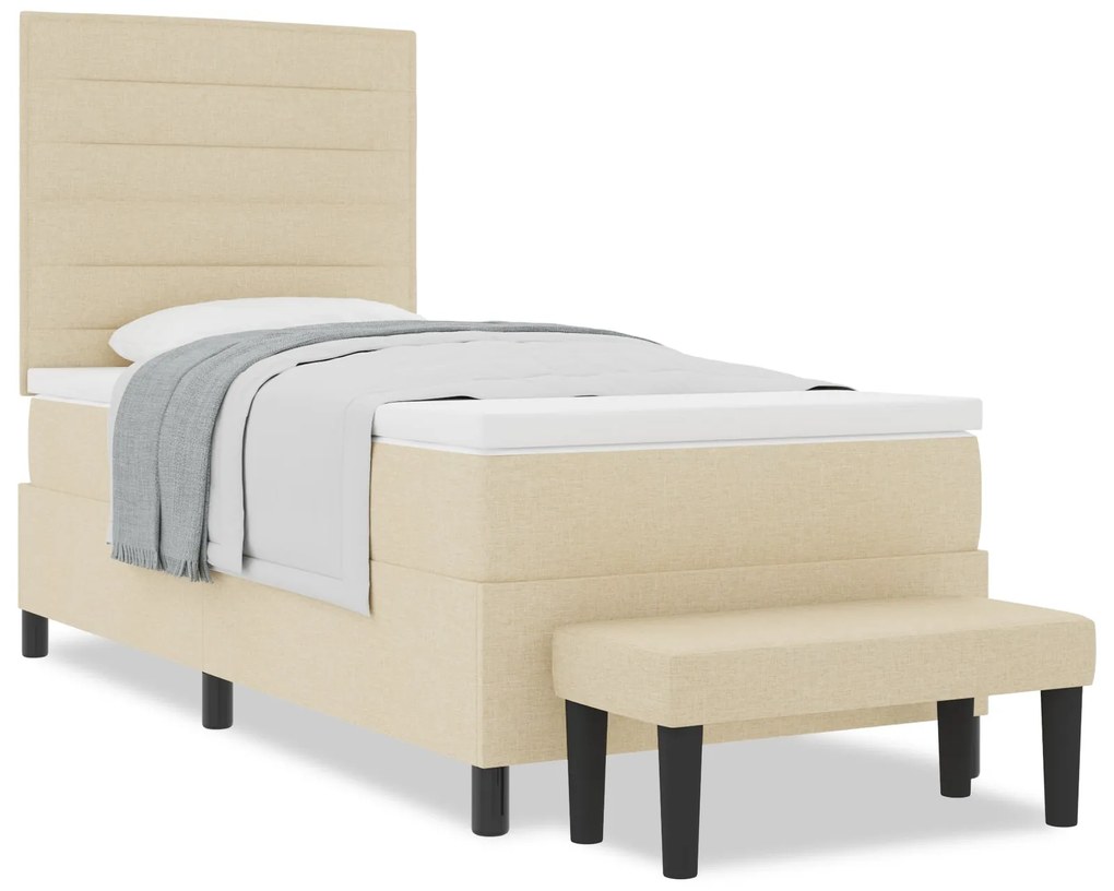 Cama Box Spring com Colchão e Banco Creme 90x190 cm Tecido