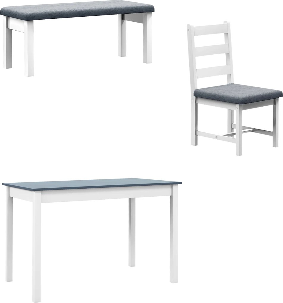 HOMCOM Conjunto de assentos, Conjunto de mesa de jantar 4 peças, 1 mesa, 1 banco, 2 cadeiras, Cinza + Branco | Aosom Portugal