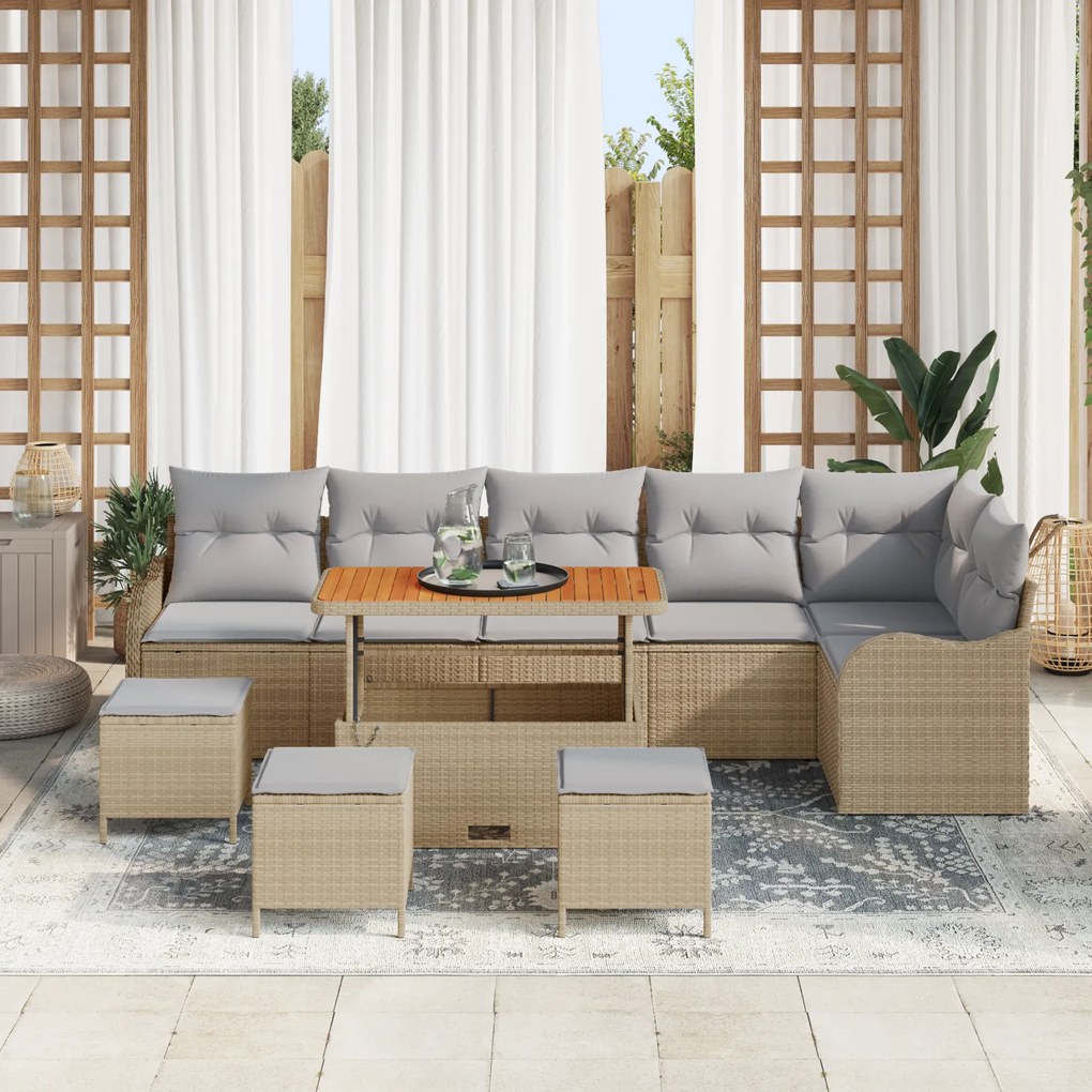 Conjunto de Sofá de Jardim vidaXL com Almofadas Bege Polirattan Acácia