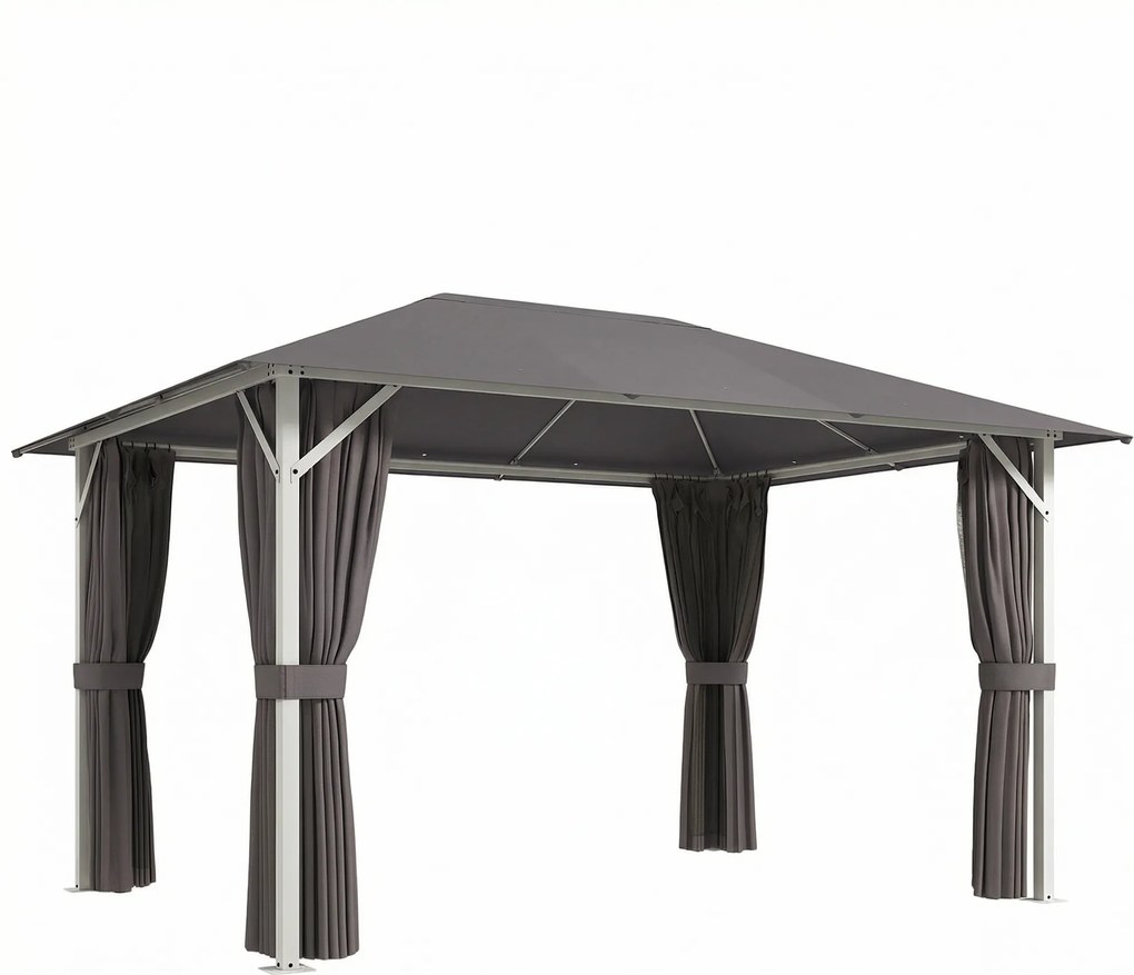 Outsunny Pavilhão aprox. 4x3 m Impermeável Estável Resistente ao Inverno Pavilhão de Jardim com Mosquiteiro 4 Laterais Ventilação Furos de Drenagem | Aosom Portugal