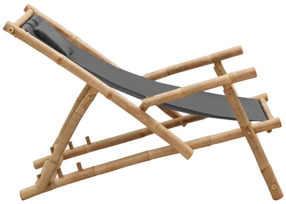 Cadeira de terraço de bambu e lona cinzento-escuro
