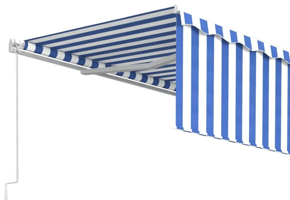 Toldo retrátil manual com estore 5x3 m azul e branco