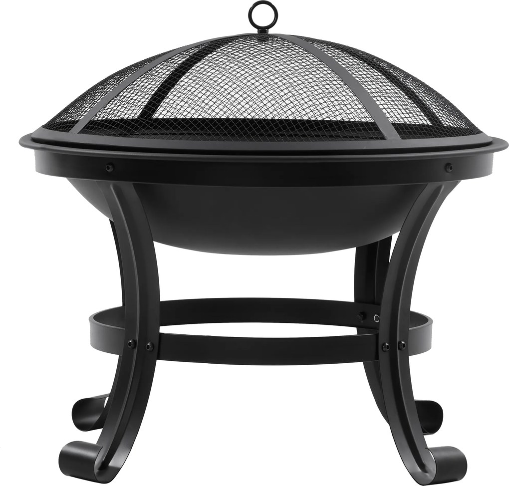 Outsunny Braseiro de Exterior de Aço com Tampa Protetora e Atiçador para Fogueiras na Varanda Campismo Ø55x50 cm Preto | Aosom Portugal