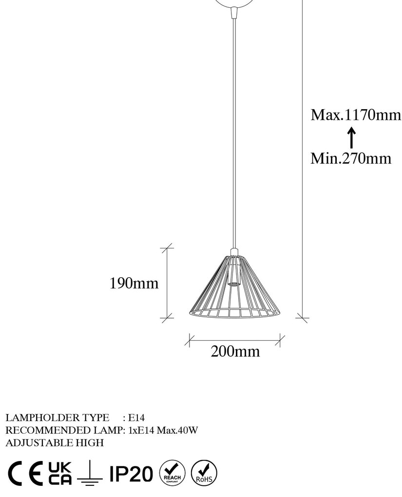 Chandelier Soylu – Dourado Brilhante – 20 x 20 x 117 cm