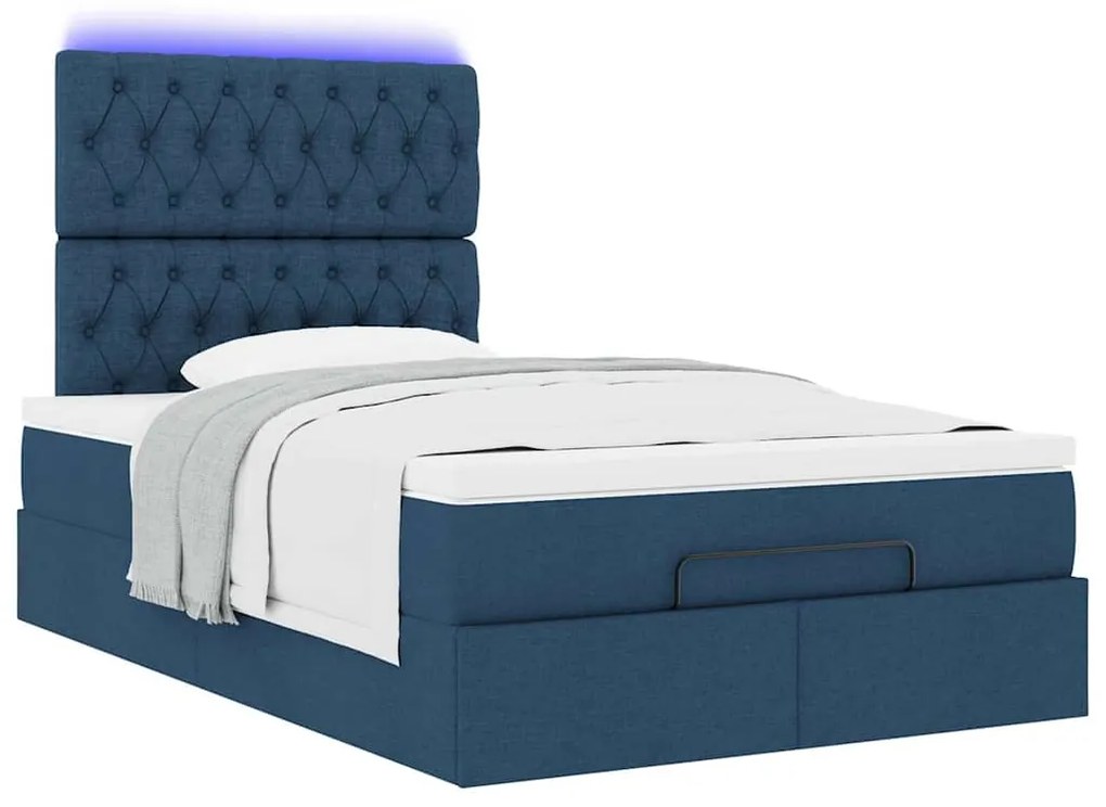 Estrutura de cama otomana com colchão 120x200 cm tecido azul