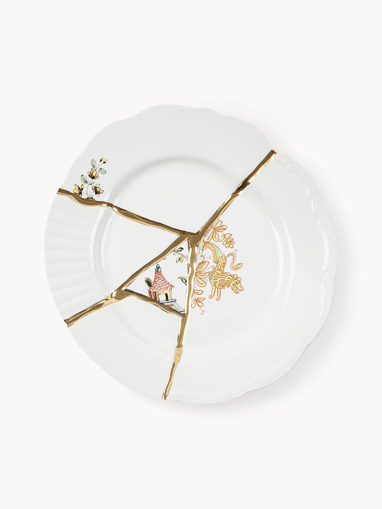 Prato de sobremesa em porcelana de designer Kintsugi