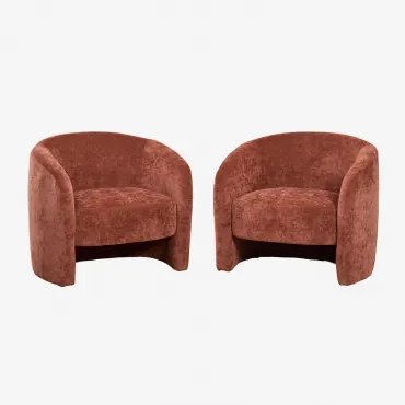 Pacote De 2 Poltronas Gombren Chenille Vermelho Argila - Sklum