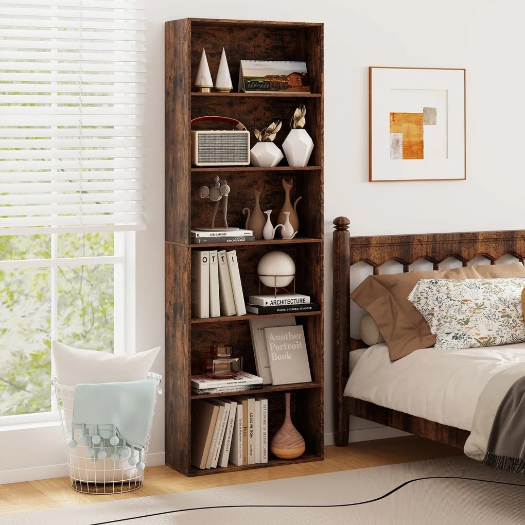 Estante aberta de 6 níveis 60 x 23,5 x 178 cm moderna para sala, quarto ou escritório Café