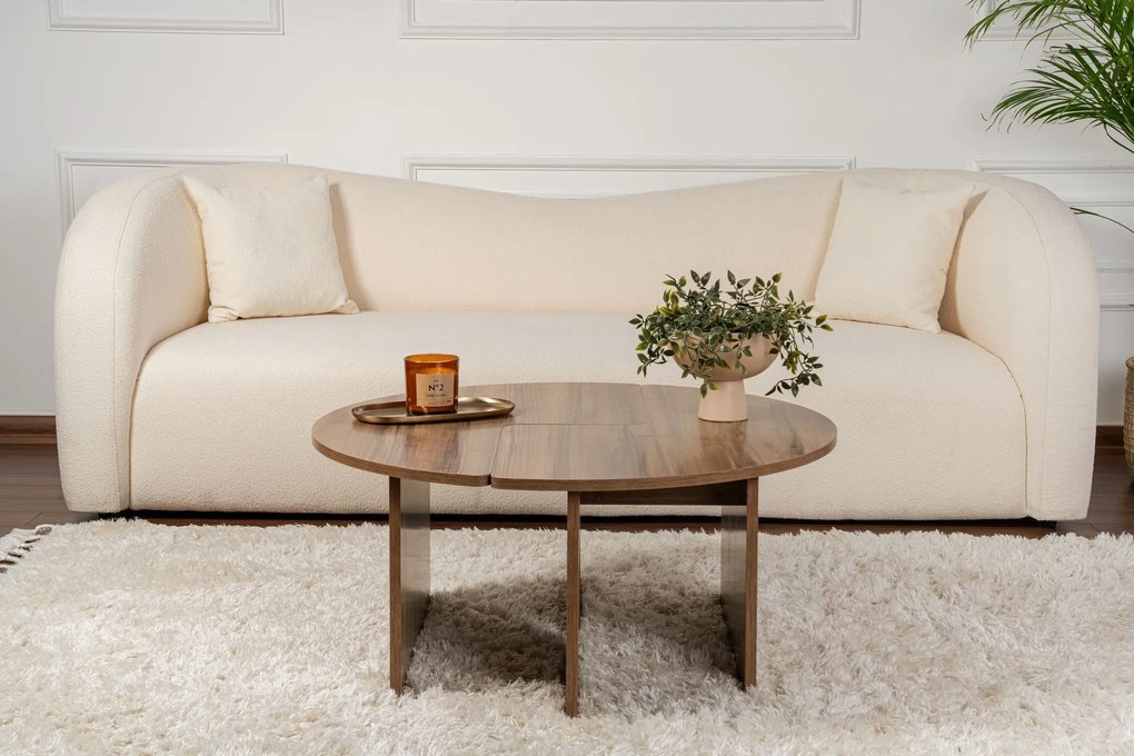 Mesa de Centro "Moira" – Nogueira, Ø90x41 cm, Design Rústico Moderno