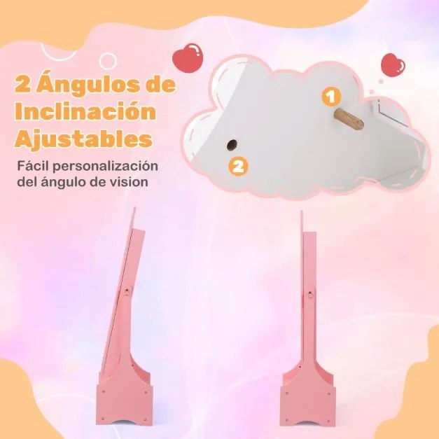 Armarios para crianças Espelho de corpo inteiro independente com arrumação para crianças com ganchos, estantes e gavetas Rosa