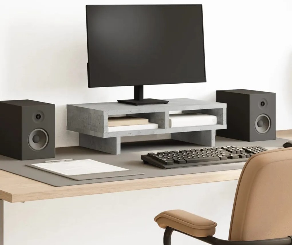 vidaXL Suporte monitor 50x27x15 cm derivados madeira cinzento cimento