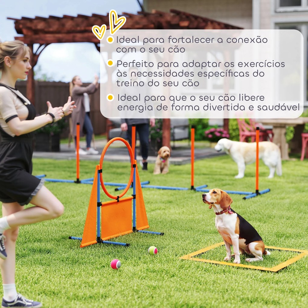 Conjunto de Treino de Agilidade para Cães com Piquetes para Slalom Zona de Descanso Barreira Anel de salto e Bolas Laranja