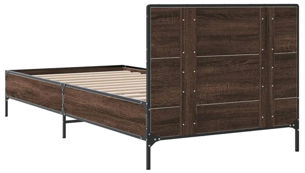 Estrutura de cama derivados de madeira/metal carvalho castanho
