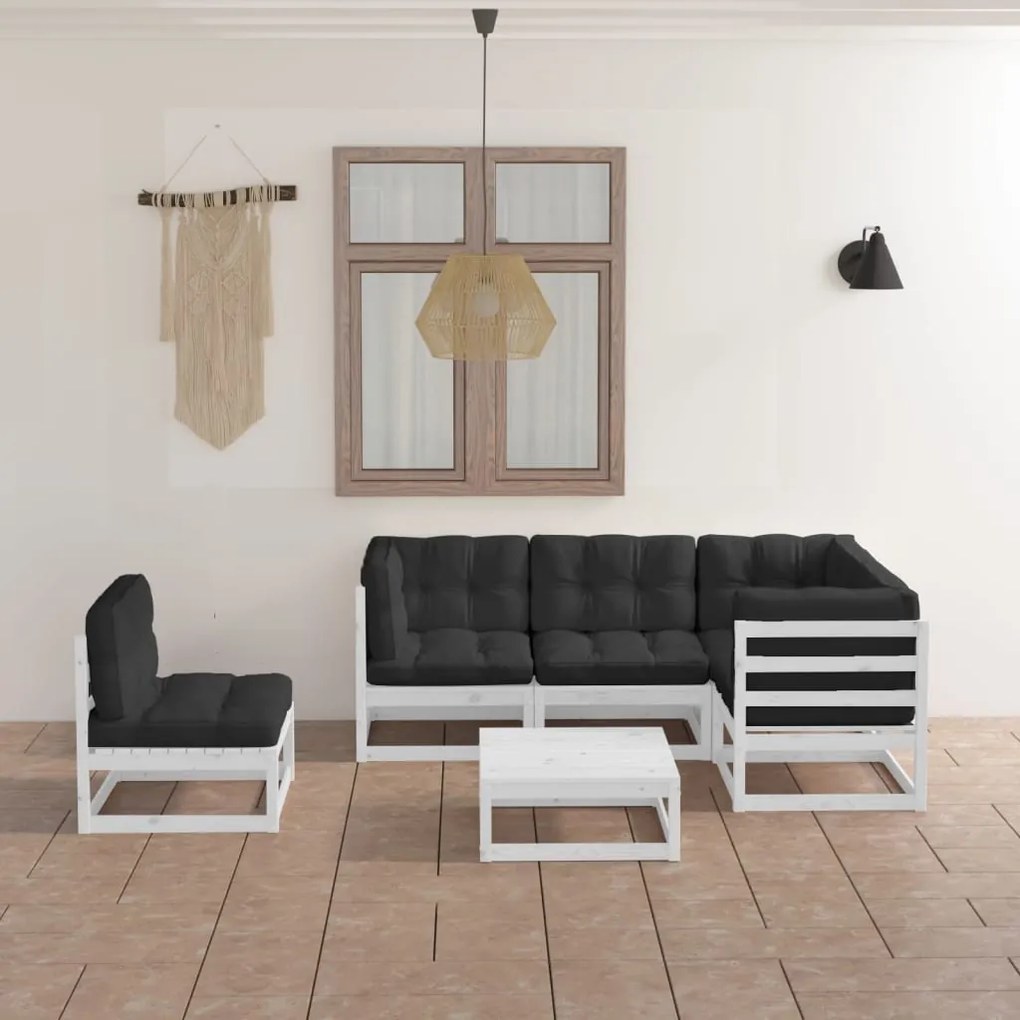 vidaXL 6 pcs conjunto lounge de jardim com almofadões pinho maciço