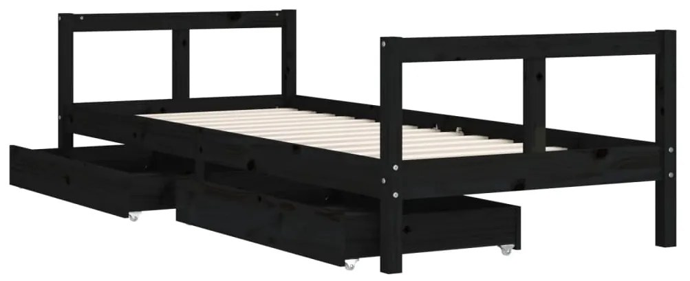 Estrutura cama infantil c/ gavetas 80x200cm pinho maciço preto