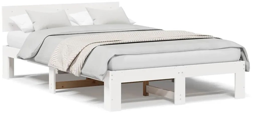 Estrutura de Cama com Cabeceira Branca 120x190 cm Madeira de Pinho Sól