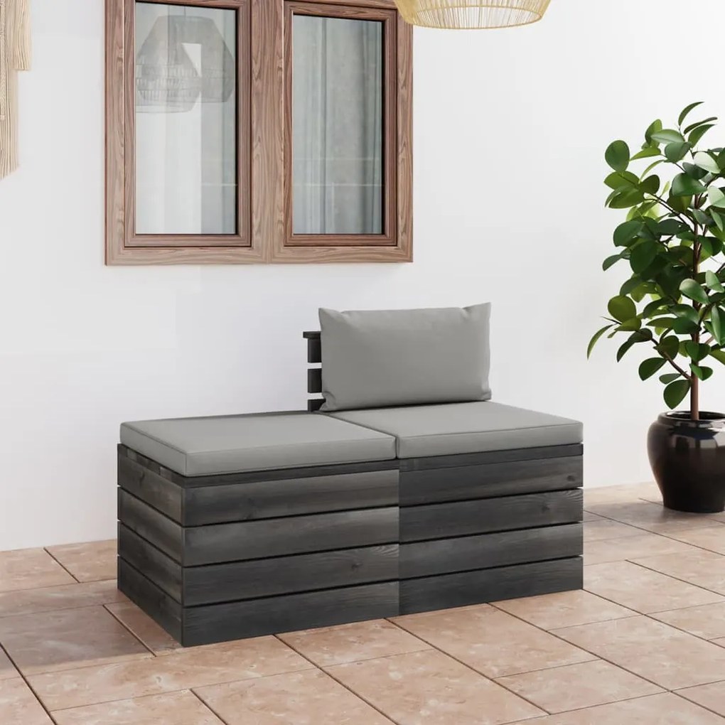 2 pcs conjunto lounge de paletes com almofadões pinho maciço