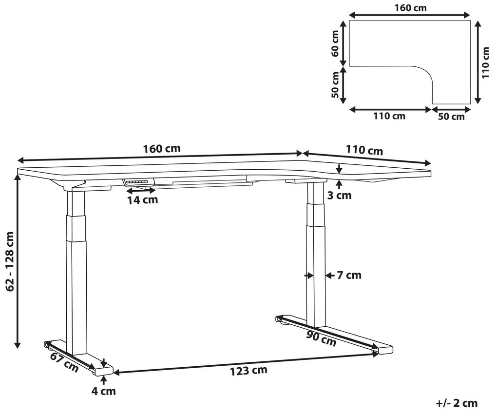 Secretária de canto à direita ajustável em branco e preto 160 x 110 cm DESTIN II Beliani