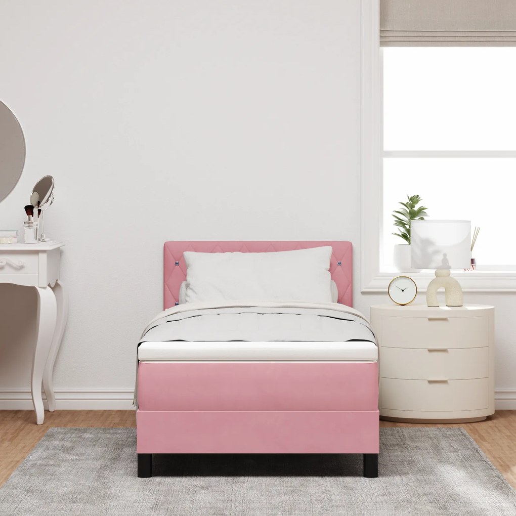 Cama Box com Colchão Rosa 90x200 cm Veludo