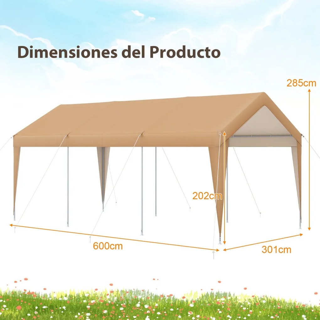 Tenda de jardim portátil para garagem carros, festas, jardim, eventos com estrutura metálica para exteriores 301 x 600 x 285 cm Amarelo