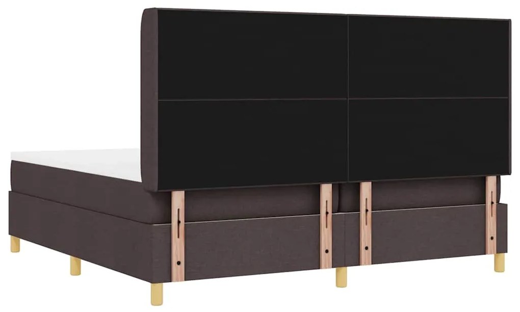Cama Box Spring com Colchão &amp; LED Castanho Escuro 200x200 cm Tecido