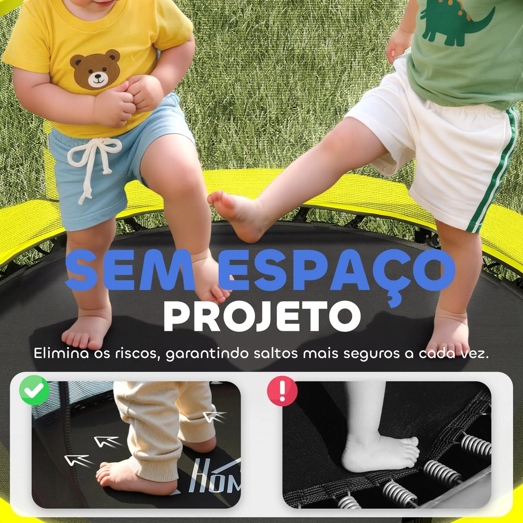 Cama Elástica Infantil Ø140 cm para Crianças dos 3-10 Anos com Rede de Segurança Suporta até 50 kg para Interior e Exterior Amarelo