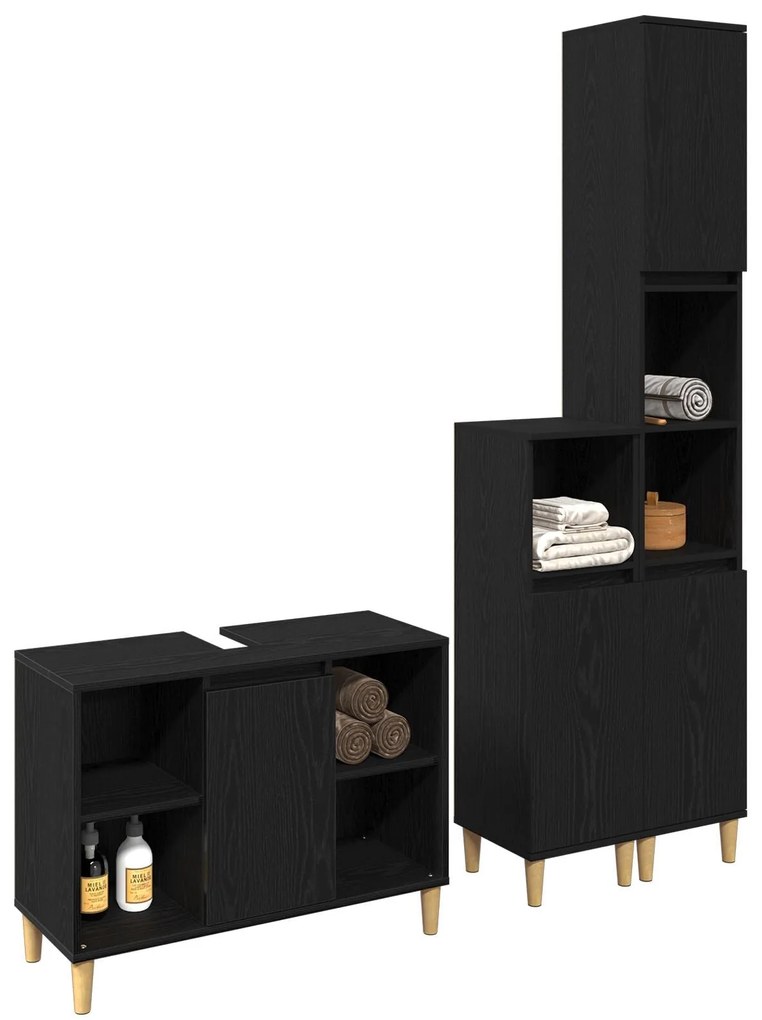 Conjunto de Móveis para Banheiro vidaXL com 3 Peças Carvalho Preto Mad