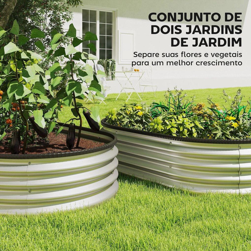 Conjunto de 2 floreiras de Exterior em Aço Galvanizado para Terraço Jardim 135x90x30 cm Prateado