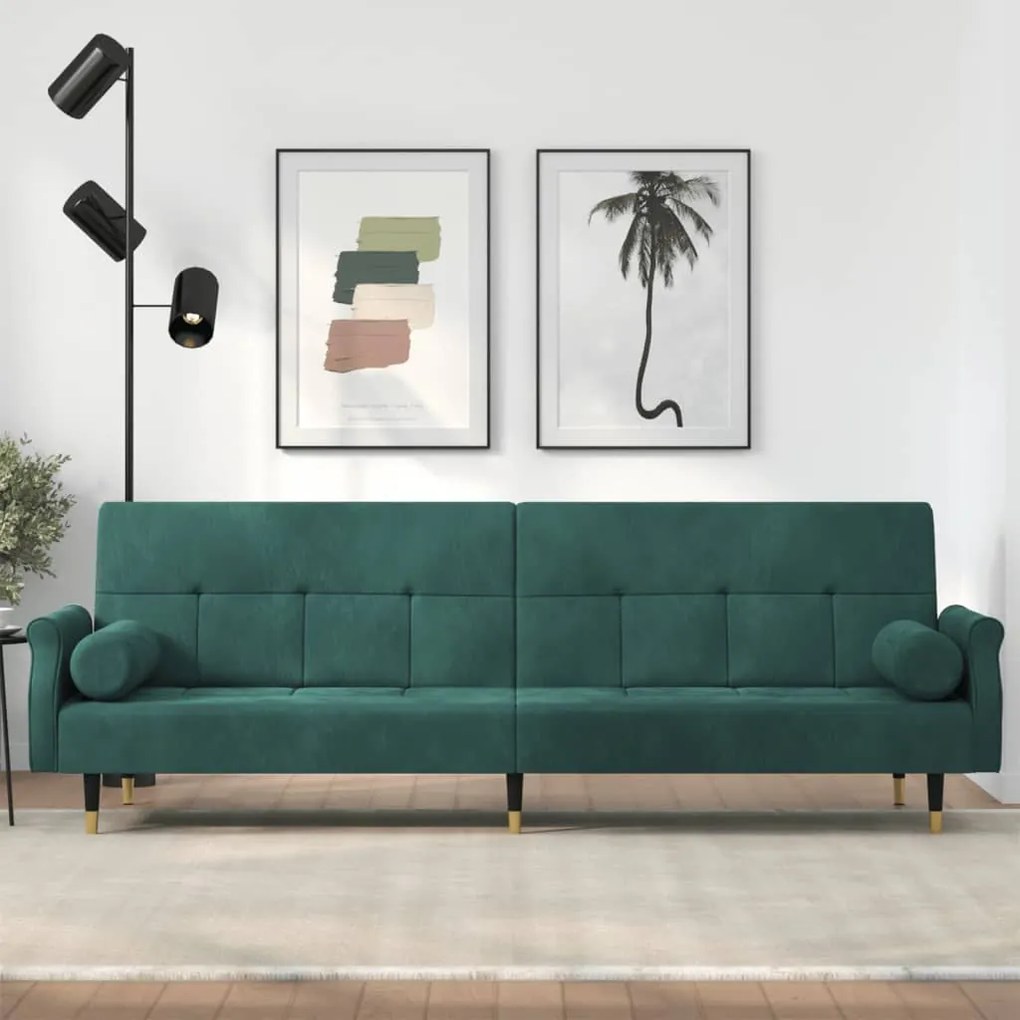 vidaXL Sofá-cama com almofadões veludo verde-escuro