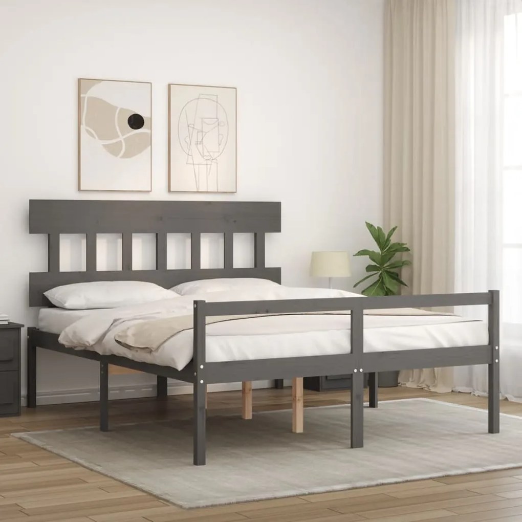 Cama para idosos king size com cabeceira madeira maciça cinza