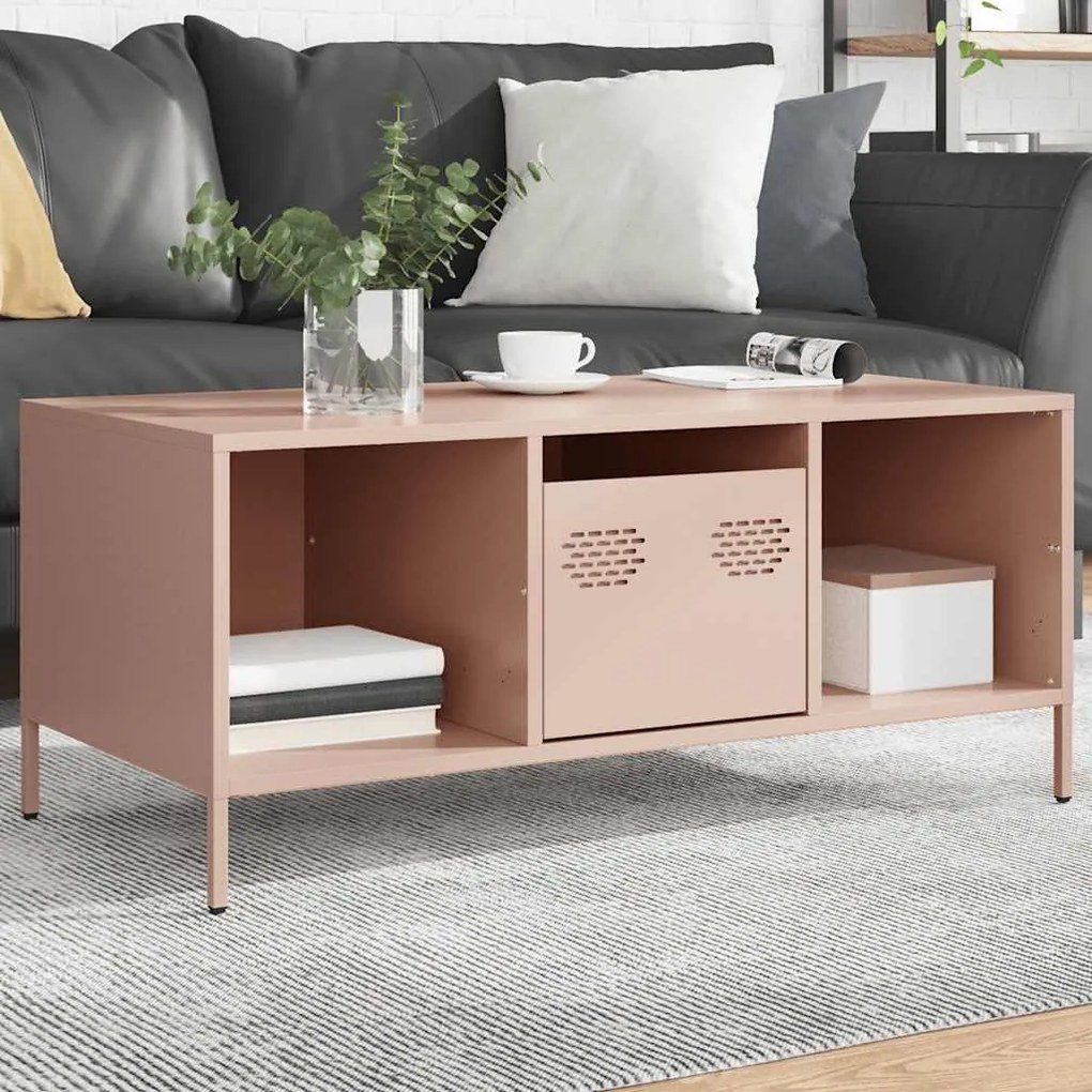 vidaXL Mesa de centro 101,5x50x43,5 cm aço laminado a frio rosa
