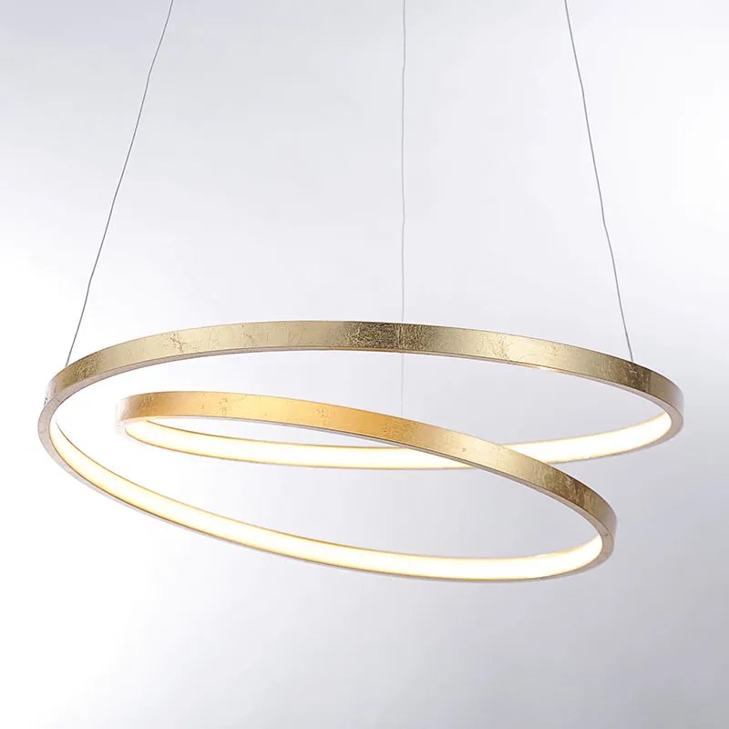 Candeeiro de suspensão design dourado 55 cm com LED regulável - Rowan Design