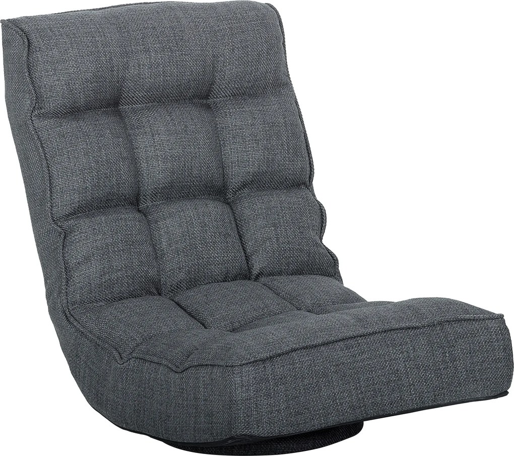 HOMCOM Cadeira de Chão Dobrável Cadeira de Leitura Giratória 360° com Encosto Ajustável em 5 Posições 58x107x79 cm Cinzento | Aosom Portugal