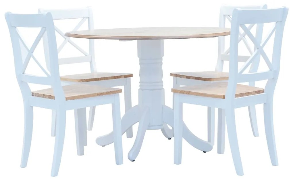 vidaXL 5pcs conjunto jantar madeira seringueira maciça branco castanho