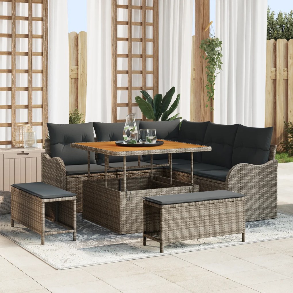 Conjunto de Sofás de Jardim vidaXL de 8 Peças com Almofadas Cinza de P