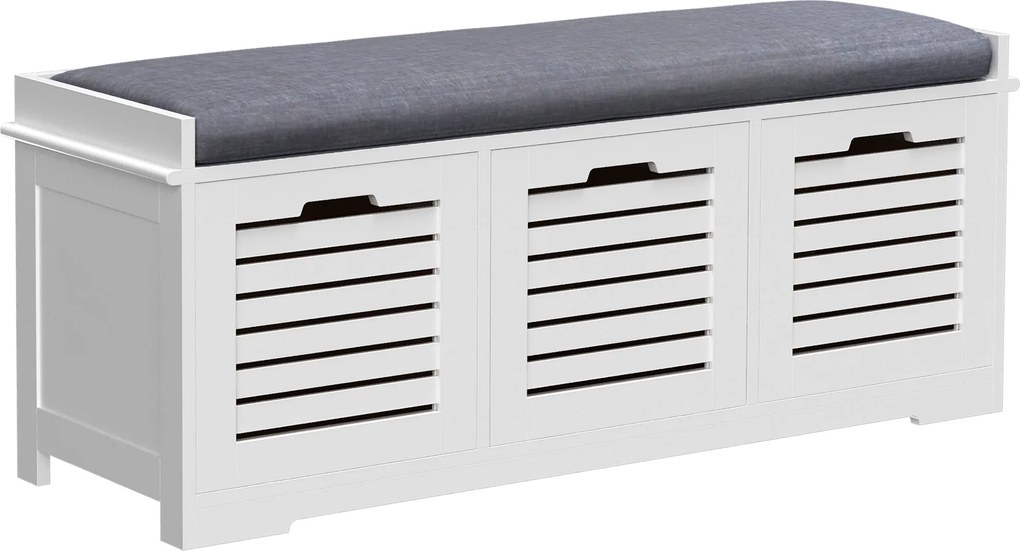 HOMCOM Banco Sapateira 3 Compartimentos com Assento Acolchoado 108x35x43 cm Branco | Aosom Portugal