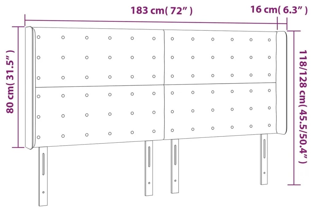 Cabeceira de cama c/ LED veludo 183x16x118/128 cm verde-escuro