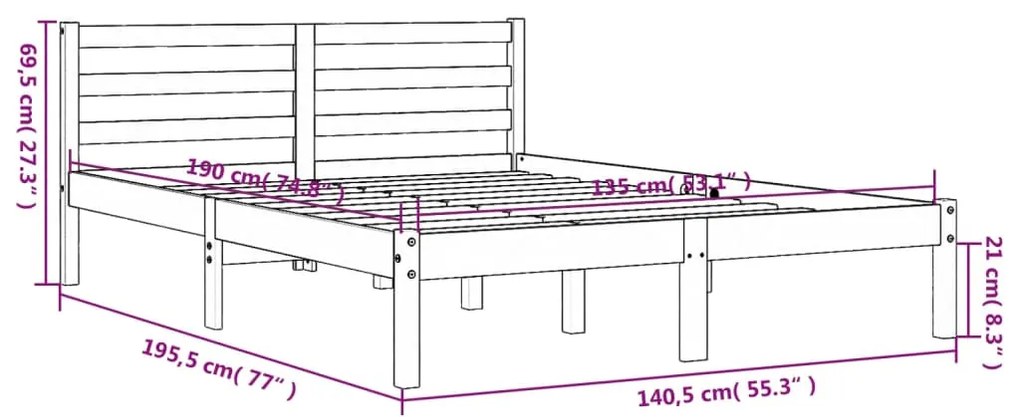 Cama sem colchão 135x190 cm madeira pinho maciça castanho-mel