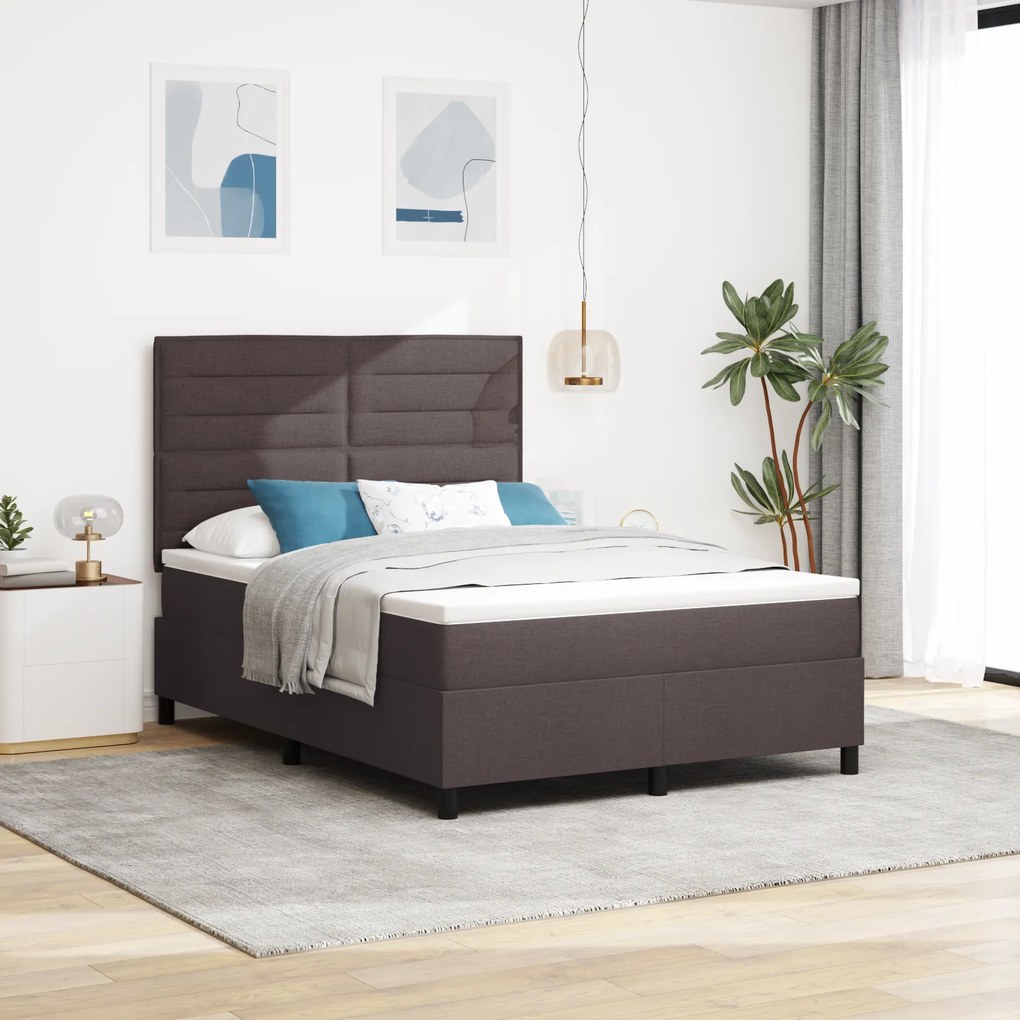 Cama Box Spring com Colchão Castanho 140x190 cm Tecido
