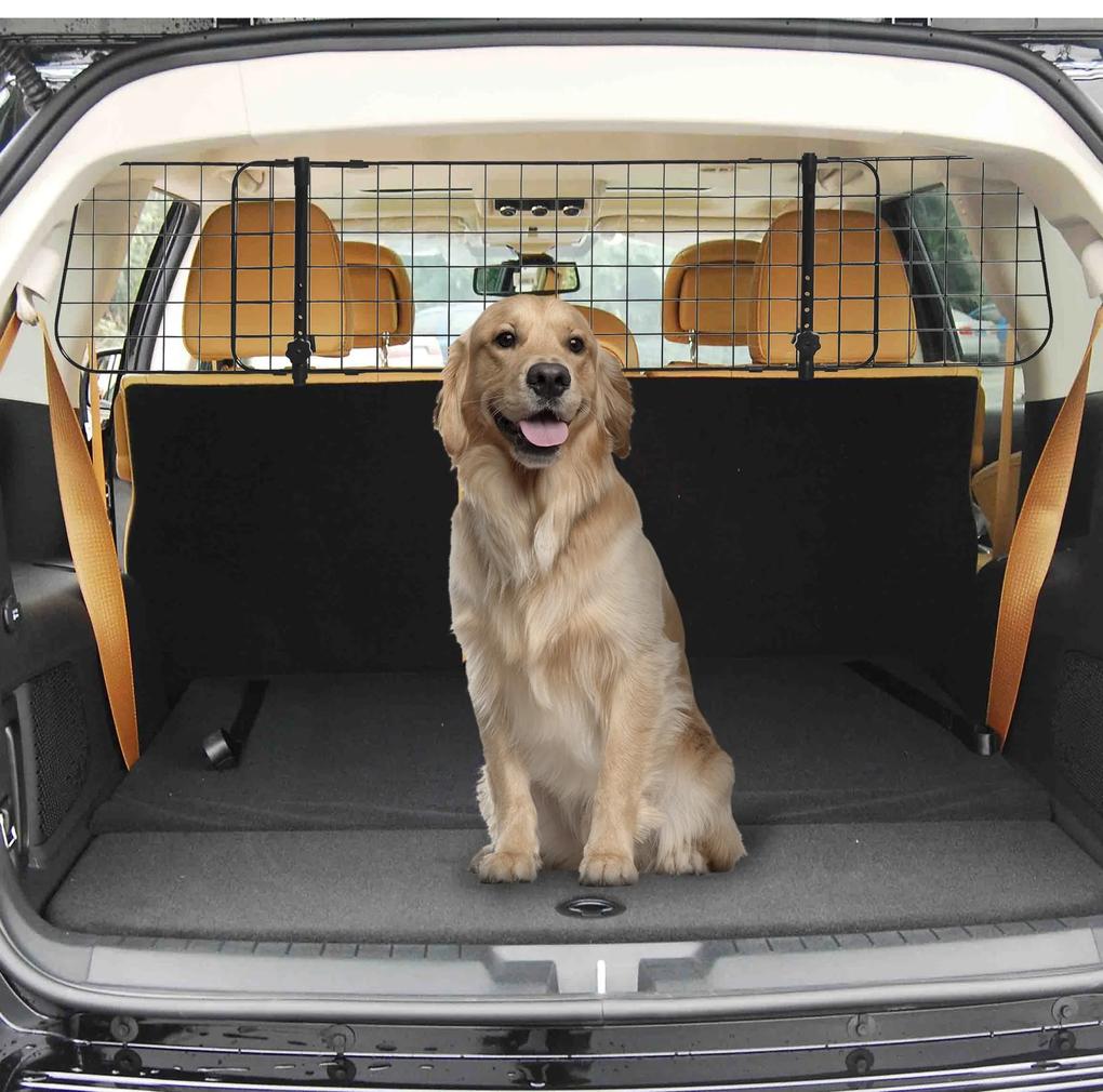 Grade de Segurança de Carro para Cães Extensível Universal Grade de Segurança para Cães com Largura Ajustável 91-152x30cm Preto