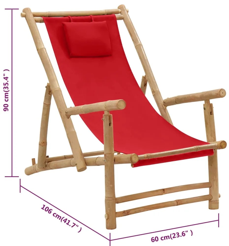 Cadeira de terraço de bambu e lona vermelho
