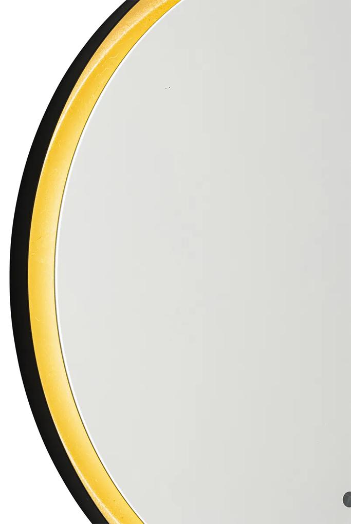 Espelho de casa de banho preto com dourado incluindo LED e dimmer touch - Pim Moderno