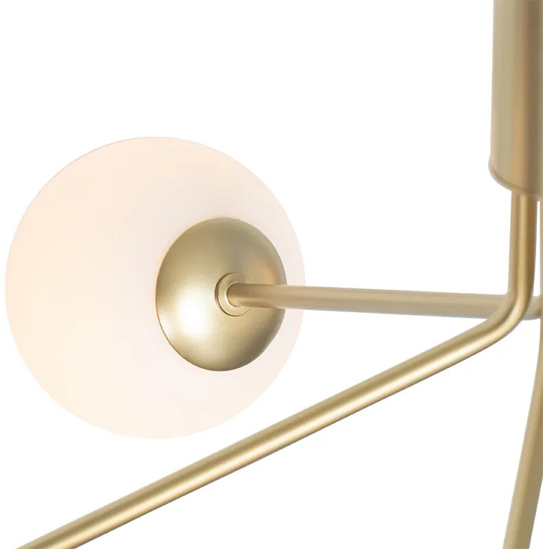 Moderno candeeiro suspenso dourado com vidro opalino 5 luzes - Coby Art Deco