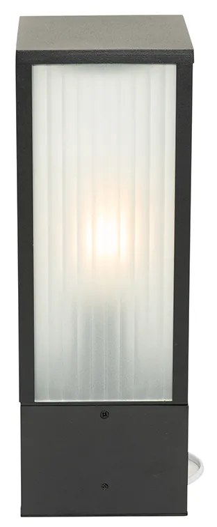 Candeeiro de pé exterior preto com vidro canelado 40 cm IP44 - Charlois Moderno