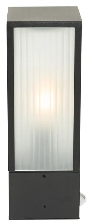 Candeeiro de pé para exterior preto com vidro canelado 40 cm IP44 - Charlois Moderno