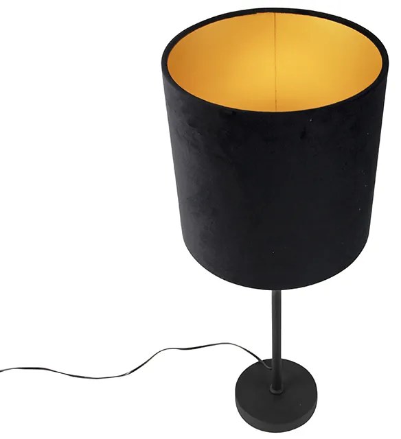 Candeeiro de mesa preto com abajur de veludo preto com dourado 25 cm - Parte Moderno