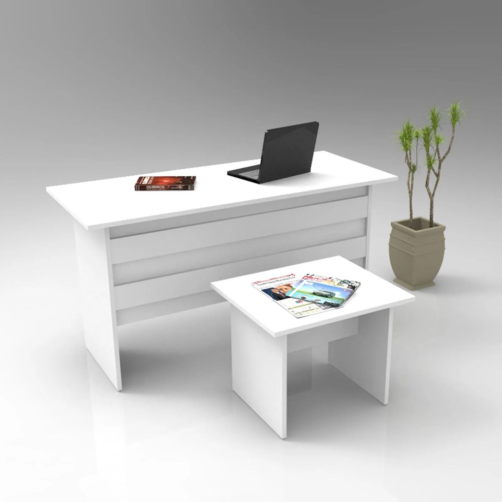 Conjunto de Mobiliário de Escritório VO8 – Branco – Secretária 140x73,