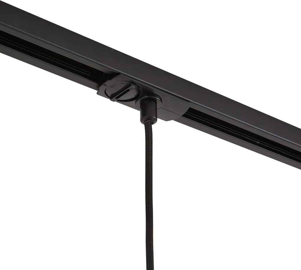 Candeeiro pendente retro preto com vidro roxo para sistema de calha monofásica - Iconic Bell