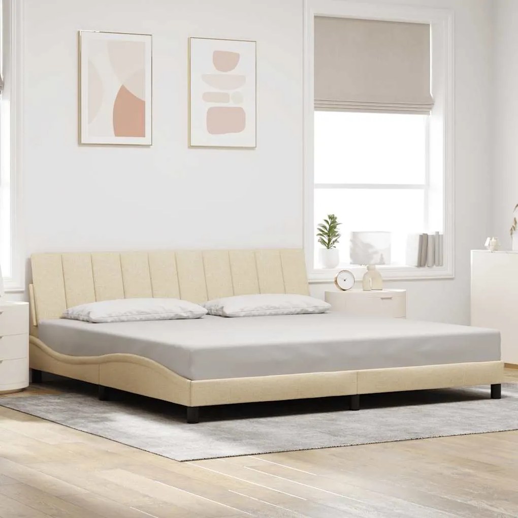 vidaXL Estrutura de cama sem colchão Hanko 200x200 cm tecido cor creme