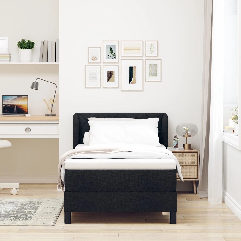Cama Box Spring vidaXL com Colchão Preto 90x190 cm Tecido